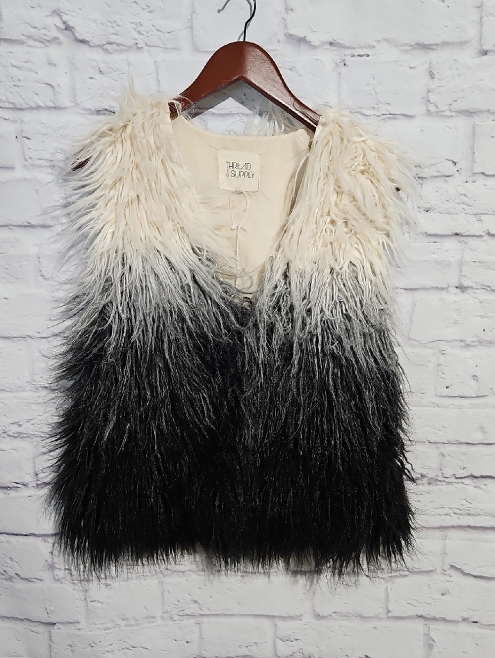 Thread & Supply Ombre Faux Fur Vest in Cream and Black